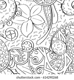 Tracery seamless pattern. Mehndi design. Ethnic monochrome binary doodle texture. Curved doodling black and white background. Vector
