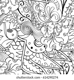 Tracery seamless pattern. Mehndi design. Ethnic monochrome binary doodle texture. Curved doodling black and white background. Vector