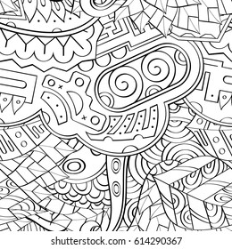 Tracery seamless pattern. Mehndi design. Ethnic monochrome binary doodle texture. Curved doodling black and white background. Vector