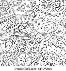 Tracery seamless pattern. Mehndi design. Ethnic monochrome binary doodle texture. Curved doodling black and white background. Vector