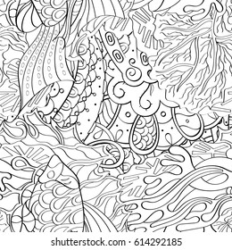 Tracery seamless pattern. Mehndi design. Ethnic monochrome binary doodle texture. Curved doodling black and white background. Vector