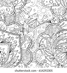 Tracery seamless pattern. Mehndi design. Ethnic monochrome binary doodle texture. Curved doodling black and white background. Vector