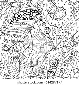 Tracery seamless pattern. Mehndi design. Ethnic monochrome binary doodle texture. Curved doodling black and white background. Vector