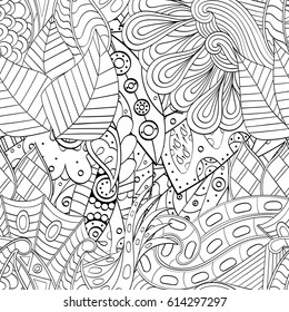 Tracery seamless pattern. Mehndi design. Ethnic monochrome binary doodle texture. Curved doodling black and white background. Vector