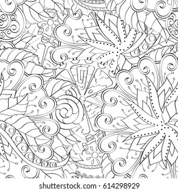 Tracery seamless pattern. Mehndi design. Ethnic monochrome binary doodle texture. Curved doodling black and white background. Vector