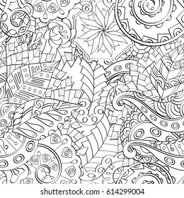 Tracery seamless pattern. Mehndi design. Ethnic monochrome binary doodle texture. Curved doodling black and white background. Vector