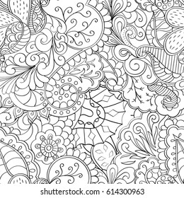 Tracery seamless pattern. Mehndi design. Ethnic monochrome binary doodle texture. Curved doodling black and white background. Vector