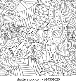 Tracery seamless pattern. Mehndi design. Ethnic monochrome binary doodle texture. Curved doodling black and white background. Vector