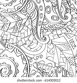 Tracery seamless pattern. Mehndi design. Ethnic monochrome binary doodle texture. Curved doodling black and white background. Vector