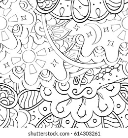 Tracery seamless pattern. Mehndi design. Ethnic monochrome binary doodle texture. Curved doodling black and white background. Vector