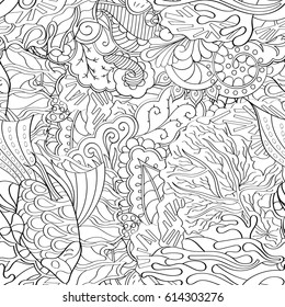 Tracery seamless pattern. Mehndi design. Ethnic monochrome binary doodle texture. Curved doodling black and white background. Vector