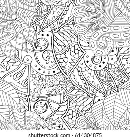 Tracery seamless pattern. Mehndi design. Ethnic monochrome binary doodle texture. Curved doodling black and white background. Vector