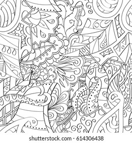 Tracery seamless pattern. Mehndi design. Ethnic monochrome binary doodle texture. Curved doodling black and white background. Vector