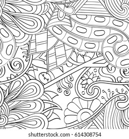 Tracery seamless pattern. Mehndi design. Ethnic monochrome binary doodle texture. Curved doodling black and white background. Vector