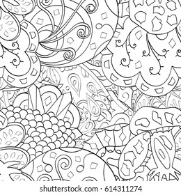 Tracery seamless pattern. Mehndi design. Ethnic monochrome binary doodle texture. Curved doodling black and white background. Vector