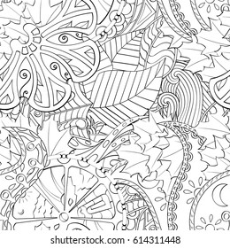 Tracery seamless pattern. Mehndi design. Ethnic monochrome binary doodle texture. Curved doodling black and white background. Vector