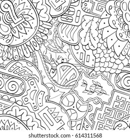 Tracery seamless pattern. Mehndi design. Ethnic monochrome binary doodle texture. Curved doodling black and white background. Vector