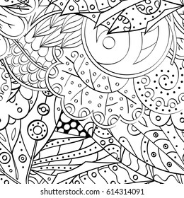 Tracery seamless pattern. Mehndi design. Ethnic monochrome binary doodle texture. Curved doodling black and white background. Vector