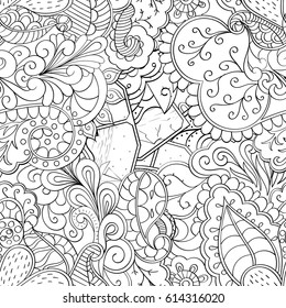 Tracery seamless pattern. Mehndi design. Ethnic monochrome binary doodle texture. Curved doodling black and white background. Vector