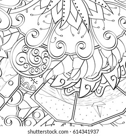 Tracery seamless pattern. Mehndi design. Ethnic monochrome binary doodle texture. Curved doodling black and white background. Vector