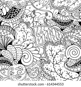 Tracery seamless pattern. Mehndi design. Ethnic monochrome binary doodle texture. Curved doodling black and white background. Vector