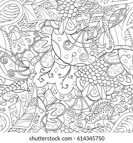 Tracery seamless pattern. Mehndi design. Ethnic monochrome binary doodle texture. Curved doodling black and white background. Vector