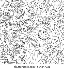 Tracery seamless pattern. Mehndi design. Ethnic monochrome binary doodle texture. Curved doodling black and white background. Vector