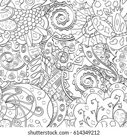 Tracery seamless pattern. Mehndi design. Ethnic monochrome binary doodle texture. Curved doodling black and white background. Vector