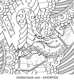 Tracery seamless pattern. Mehndi design. Ethnic monochrome binary doodle texture. Curved doodling black and white background. Vector