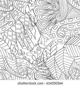 Tracery seamless pattern. Mehndi design. Ethnic monochrome binary doodle texture. Curved doodling black and white background. Vector