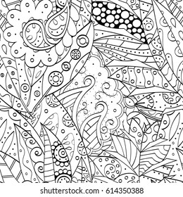 Tracery seamless pattern. Mehndi design. Ethnic monochrome binary doodle texture. Curved doodling black and white background. Vector