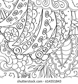 Tracery seamless pattern. Mehndi design. Ethnic monochrome binary doodle texture. Curved doodling black and white background. Vector