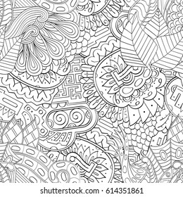Tracery seamless pattern. Mehndi design. Ethnic monochrome binary doodle texture. Curved doodling black and white background. Vector