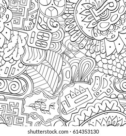Tracery seamless pattern. Mehndi design. Ethnic monochrome binary doodle texture. Curved doodling black and white background. Vector