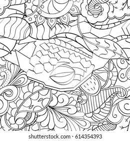 Tracery seamless pattern. Mehndi design. Ethnic monochrome binary doodle texture. Curved doodling black and white background. Vector