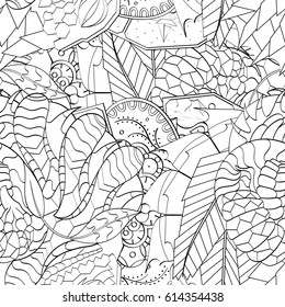 Tracery seamless pattern. Mehndi design. Ethnic monochrome binary doodle texture. Curved doodling black and white background. Vector