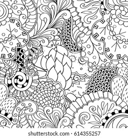 Tracery seamless pattern. Mehndi design. Ethnic monochrome binary doodle texture. Curved doodling black and white background. Vector