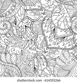 Tracery seamless pattern. Mehndi design. Ethnic monochrome binary doodle texture. Curved doodling black and white background. Vector