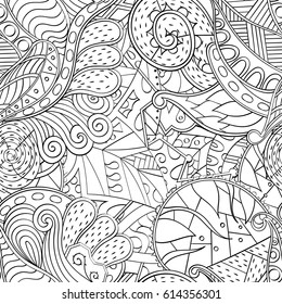 Tracery seamless pattern. Mehndi design. Ethnic monochrome binary doodle texture. Curved doodling black and white background. Vector