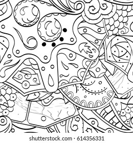 Tracery seamless pattern. Mehndi design. Ethnic monochrome binary doodle texture. Curved doodling black and white background. Vector