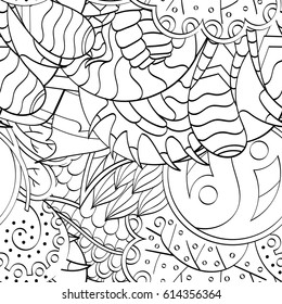 Tracery seamless pattern. Mehndi design. Ethnic monochrome binary doodle texture. Curved doodling black and white background. Vector