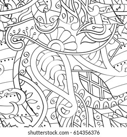 Tracery seamless pattern. Mehndi design. Ethnic monochrome binary doodle texture. Curved doodling black and white background. Vector