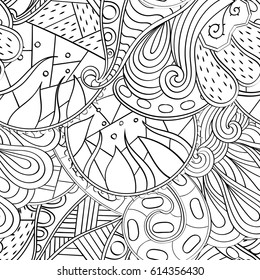 Tracery seamless pattern. Mehndi design. Ethnic monochrome binary doodle texture. Curved doodling black and white background. Vector