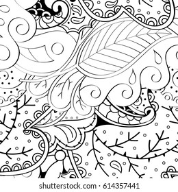 Tracery seamless pattern. Mehndi design. Ethnic monochrome binary doodle texture. Curved doodling black and white background. Vector