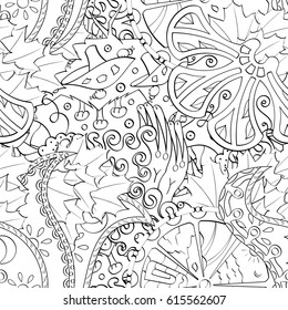 Tracery seamless pattern. Mehndi design. Ethnic monochrome binary doodle texture. Curved doodling black and white background. Vector