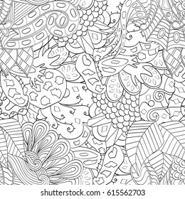 Tracery seamless pattern. Mehndi design. Ethnic monochrome binary doodle texture. Curved doodling black and white background. Vector