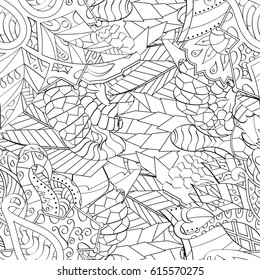 Tracery seamless pattern. Mehndi design. Ethnic monochrome binary doodle texture. Curved doodling black and white background. Vector