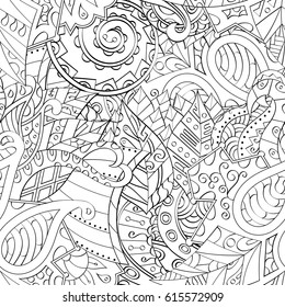Tracery seamless pattern. Mehndi design. Ethnic monochrome binary doodle texture. Curved doodling black and white background. Vector