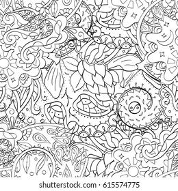 Tracery seamless pattern. Mehndi design. Ethnic monochrome binary doodle texture. Curved doodling black and white background. Vector