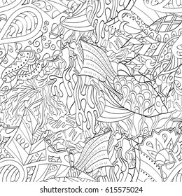 Tracery seamless pattern. Mehndi design. Ethnic monochrome binary doodle texture. Curved doodling black and white background. Vector